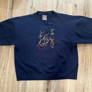 Vintage Disney Navy Crewneck Sweater with Embroidered Mickey Outline